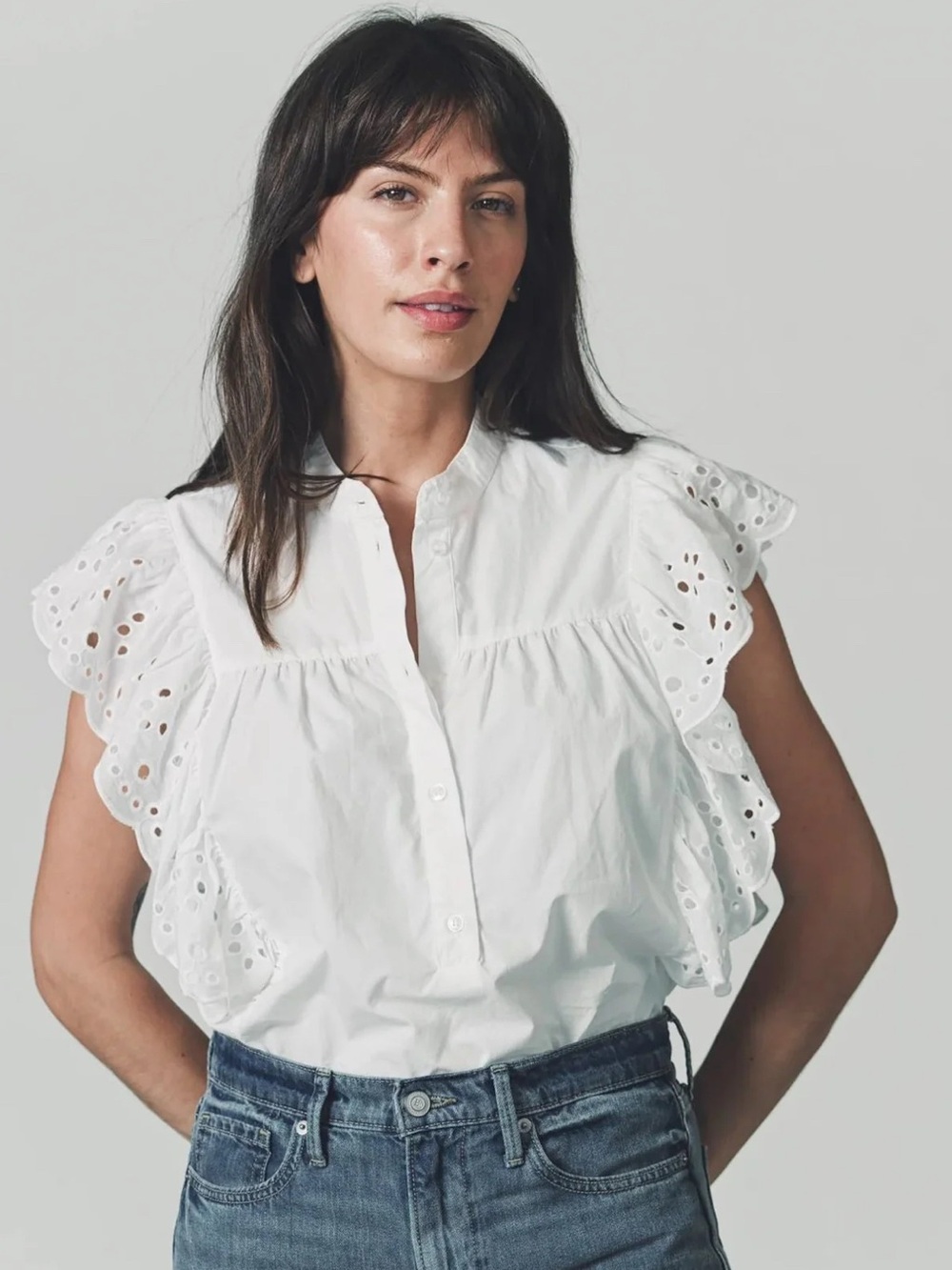 The Shirt by Rochelle Behrens Light Mint Green Eyelet Ruffle Sleeveless Top
